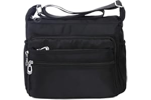 NOTAG Womens Shoulder Bag Multi Pocket Crossbody Bag Waterproof Tote Handbag Travel Purse Lightweight Messenger Bag for Casual Sport Hiking Travel, 2 Size (L, black)