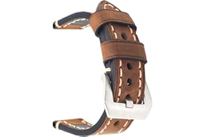 BERFINE Zapasowy pasek do zegarka, skóra naturalna, styl vintage, dla mężczyzn/kobiet, z klamrą ze stali nierdzewnej, czarny/brązowy, 20/22/24 mm