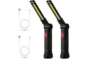 CHANEEHANN 2pcs Lampes de Travail LED Rechargeables, COB Baladeuse LED lampe torche, Lampe Portable Avec Base Magnétique Et Crochet De Suspension 5 Modes Pour Garage, Camping, d'urgence, etc (Noir)
