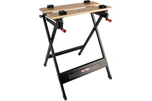 Grafner Établi Pliable avec mâchoires de Serrage, Charge Lourde jusqu'à 160 kg, avec échelle dimensionnelle et Angulaire, Grande Surface de Travail, Plan de Travail en Bambou, Table tendue