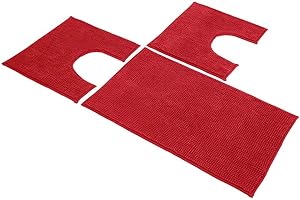 Riad Arredo Set Tappeti Bagno 3 Pezzi in microfibra - Tappeto Assorbente Antiscivolo Morbido - Parure tappetini Bagno con Tappetino e 2 Girowater/Girobidet - Lavabile Lavatrice (Bordeaux)