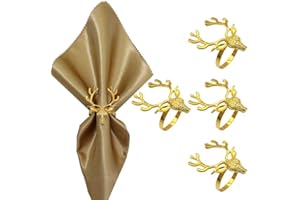 NT-LING Christmas Deer Napkin Rings- 4 Pcs Reusable Gold Elk Deer Head Napkin Ring Holder Napkin Buckle for Table Decor, Wedding, Christmas,Party Dinner, Thanksgiving (Gold Elk Deer Head)