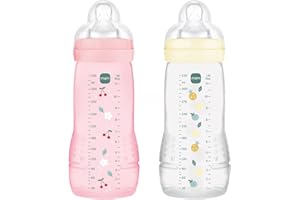 MAM Easy Active 6 mois et plus Couleur Baies + Perle (lot de 2 x 330 ml) – avec tétine en silicone débit X vitesse ultra-rapide – pour bébé avec fermeture hermétique