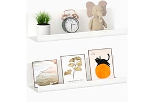 WELDUN Floating Shelves, Set of 2 Wall Mounted Shelf, Picture Ledge Display, Decorative Wall Shelves for Living Room, Bedroom, Bathroom, Kitchen, Home Office, Laundry room, Plastic, White