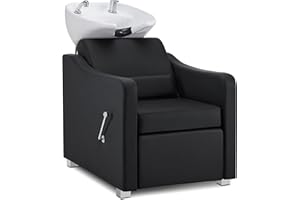 Barberpub Poltrona da Parrucchiere con Lavabo, Poggiapiedi Pieghevole, Lavabo da Parrucchiere in Ceramica Regolabile, Poltrona da Parrucchiere per Salone 8675