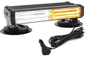 I LITTON Amber & White Flashing Beacon Light, 40-LED Roof Top Warning Emergency Lights with Magnetic Base 26 Flash Modes, High Visibility Amber & White Strobe Light for Trucks, Snowplow, Vehicles