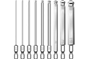 SYULCR 9 piezas puntas atornillador, Juego de Puntas Atornillador, 1/4 pulgadas vástago hexagonal, Puntas de Destornillador Allen magnético, Acero de Aleación S2 100mm Destornillador largo, plata (1)