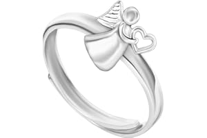 CLEVER SCHMUCK Anello da ragazza con angelo a forma di cuore, in argento sterling 925, misura universale, regolabile, per bambini in custodia per gioielli, Metallo