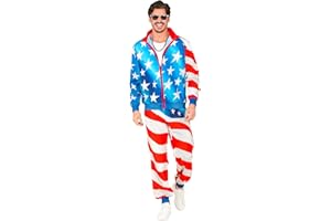 W WIDMANN MILANO Party Fashion - Kostium dresowy, USA, Gwiazdy i paski, strój z lat 80-tych, strój do biegania, flaga amerykańska, kostium fantazyjny