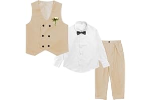 LOLANTA Traje Formal de 4 Piezas para niño, Conjunto de Chaleco de Doble Botonadura, Ropa para Ocasiones de Fiesta de Bodas de cumpleaños para niños, 2-13 años