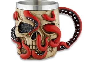 TS TACTICAL STORE Tasse à crânes Red OCTOPUSSY | Poulpo | Acier inoxydable 3D, Medieval Viking Warrior Skull Armor Drinking Mug, Tasse de Drinkware Carafe à Bière, Boisson,Décoration Halloween, Party Trick Cup 39296
