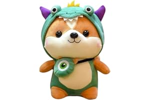 Tocwick Shiba Inu Dinosaur Stuffed Animal in Cute Costume, Soft Penguin Plush Small Animal Image in Dinosaur Outfit Adorable Pillow for Lover Friends As Gift (Shiba Inu cos dinosaur)
