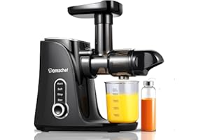 AMZCHEF Extracteur de Jus avec Double Vitesse Modes (Soft et Hard) - Extracteur de Jus de Fruits et Légumes - Juicer Machine avec Bouteille à jus Portable et 2 Tasses - Noir