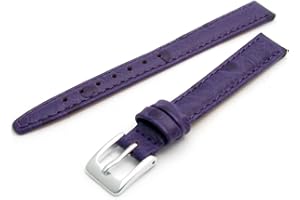 WATCHWATCHWATCH Ladies Genuine Leather Watch Strap Band Ostrich Grain 14mm Purple with Chrome (Silver Colour) Buckle WH1112S