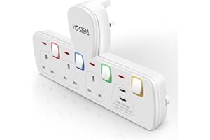 Mscien 3 Way Plug Extension Socket with 2 USB Ports, Individually Switched 5 in 1 Multi Plug Adaptor, 3 AC Wall Plug Adapter UK Extender for Home, Office and Kitchen, White