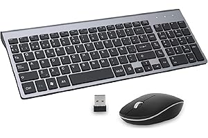 GALENMORO Español Teclado y Ratón Inalámbrico - USB Tamaño Completo QWERTY Ergonómico Teclado Inalámbrico Ratón Silencioso Portátil para PC/Laptops/Smart TV - Nero
