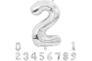 Unisun Number Balloons, 40inch Large Silver Number 2 Foil Mylar Helium Balloons for Birthday Party Celebration Decoration