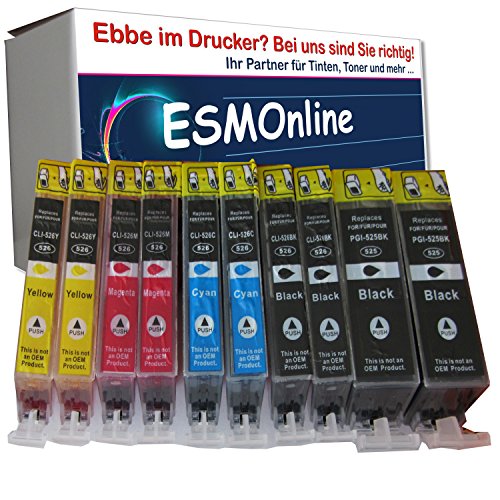 10 komp. Tintenpatronen für Canon Pixma serie 2x PGI-525BK 2x CLI-526BK 2x CLI-526C 2x CLI-526M 2x CLI-526Y