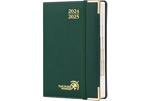 POPRUN Agenda 2024 2025 Journalier Scolaire 21,5 x 14,5 cm, 1 Page par Jour d'Août 2024 à Juillet 2025 12 Mois, Couvercle en cuir de coton PU, Onglets Mensuels, Papier Certifié FSC® - Forêt Vert
