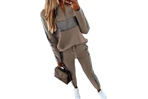 Yesgirl Damen Jogginganzug Zweiteiler Outfit 2 Stück Trainingsanzug Set 2 Teilig Freizeitanzug Sportanzug Colorblock Sweatshirt + Jogginghose Sportswear Sportbekleidung Tracksuit