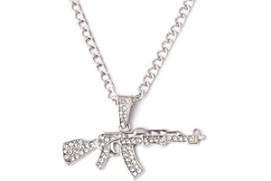 Houhounb Pistol Pendant Necklace with Rhinestone Alloy Creative Hip Hop Jewelry Retro Style Pendant Necklace with Gift Box for Gift Party Wedding Punk Party Silver, Metal