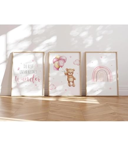 Manschin-Laserdesign Wandbilder Set 3er - Aquarell Waldtiere Für Kinderzimmer Deko