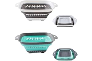 HNBTX escurridor plegable silicona,escurridor pasta,colador de cocina,coladores plegables para camping(2 piezas Blanco gris + verde claro)