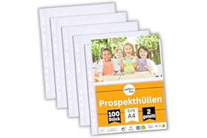 ‎PERFECT LINE perfect line 100 przezroczystych segregatorów A4, przezroczyste perforowane kieszenie podzielone na 2 segmenty (wzdłużnie A5), bezbarwne arkusze z wkładką na górze