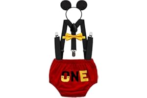 MYRISAM Bébé Tenues de Premier Anniversaire de Mickey Cake Smash Photo Prop Noeud Papillon Bretelles One Bloomers Bandeau d'oreille Carnaval Halloween Noël Baby Shower Costume