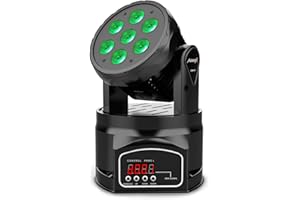 Audibax Iowa 70 - Lyre pour Disco Wash - Projecteur Mobile Professionnel - 7 Lumières LED 8W avec RGBW 4 en 1 - Synchro Musicale - Mode Automatique - Connexion DMX avec 9 ou 14 Canaux