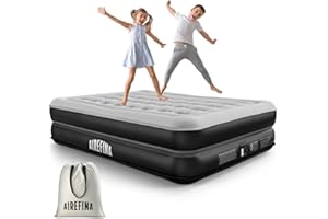 Airefina 203 x 152 x 41cm Cama Matrimonial，con Bomba Integrada, Colchón de Aire Autoinflable Premium, Inflado/Desinflado Rápido en 3 Minutos, Colchón de Aire Superficie Flocada para Invitados& Camping