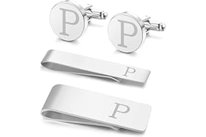 Morfetto 4 Stück Edelstahl Manschettenknöpfe Krawattennadel Geldscheinklammer Set Initialen A-Z mit Geschenkbox für Trauzeuge Bräutigam Hochzeitsgeschäft