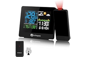 DR.PREPARE Projection Alarm Clock, Digital Projector Clock with MSF on Ceiling, Temperature Humidity Display, Weather Station with Outdoor Wireless Sensor, Weather Forecast, Snooze