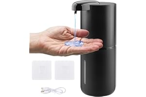 Foydream Dispenser Sapone Automatico, 380 ML Liquido Dispenser Sapone Bagno con Sensore Ricarica USB Regolabile Livello 4 per Bagni e Cucine Hotel Nero