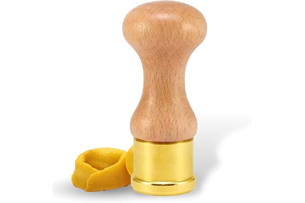 La Gondola Timbre à Ravioli - Rond Lisse 38mm | Outil de Préparation des Fait Maison Pâtes | Laiton & Bois Naturel | Robuste & Facile à Utiliser | Tampon à Raviolis & Tortellini Fabriqué en Italie