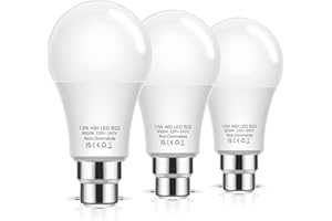 Flaspar Bayonet Light Bulbs, 100W Equivalent B22 LED Bulbs Bayonet, 6000K Cool White, 1200LM, 13W Daylight Bulbs BC GLS A60 Energy Saving for Chandelier, Living Room, Non-dimmable, Pack of 3