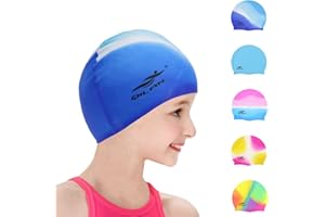 ALVILLER Swimming Caps for Kids, Elastic Silicone Swimming Hat Waterproof Swim Cap for Long Short Hair Girls Boys Kids Teens Children
