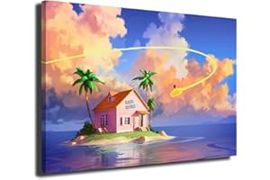 INGENIA HOME Cuadro lienzo canvas Paisaje Kame House Goku Son Gohanda nube Dragon Ball - Alta resolución – Varias medidas (80_x_53_cm)