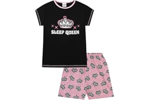 THE PYJAMAFACTORY Pigiama corto da ragazza Sleep Queen da 10 a 16 anni, rosa e nero