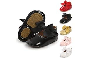 Sonsage Infant Baby Girls Bowknot Mary Jane Toddler Soft Anti-Slip Sole Princess Wedding Dress First Walking Flats Prewalker Newborn Ballet Shoes