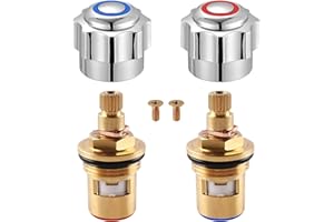 HJJMN 2Pcs Chrome Plated Red and Blue Tap Top, Standard Hot&Cold Tap Top Head Covers with Ceramic Cartridge, Top Head Faucet Cover Set, Sink Tap Top Replacement Head Covers for Bathroom Kitchen
