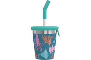 Sigg - Tazza per bambini in acciaio inox con coperchio in silicone e cannuccia – Resistente agli spruzzi – Senza BPA – Leggero e robusto – Animali subacquei – 0,35 l