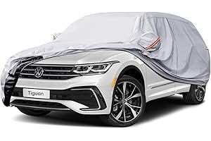 GUNHYI 6 Layers SUV Car Cover Waterproof Breathable, Heavy Duty Outdoor 4x4 Car Cover with Cotton Lined, Universal fit SUV/4X4 (up to 460 cm) for vw Tiguan, Qashqai, Sportage, Audi Q3 etc. Silver
