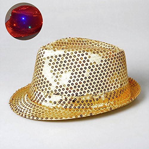 kunli Trendy jazz cap ,dance dress up props LED light ca LED Flashing Sequin Fedora Hat Party Novelty Costume Jazz Caps-color random