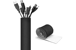 JOTO Manguito Cable Cortable Largo 330 cm, Sujetacables Neopreno Flexible con Cierre Gancho y Bucle, Gestión de Cable Blanda para TV Ordenador Oficina Hogar Teatro -Reversible Blanco/Negro, Pequeño