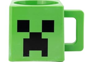 ILS I LOVE SHOPPING Quadratischer Becher aus Kunststoff, 290 ml, mit Griff für Kinder, Frühstück, BPA-frei, Tasse für Minecraft Creeper