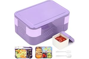 Bugucat Brotdose Kinder mit Fächern 1550ML,Lunchbox Kinder Auslaufsicher mit 6 Fächern Besteckse,Bento Box Vesperdose für Mädchen & Jungen Frühstücksbox Jausenbox für Kindergarten BPA-Frei Violett