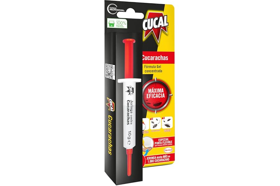 Cucal Jeringa Contra Cucarachas (1 x 750 ml), jeringa con fórmula en gel concentrada mata cucarachas, insecticida específico 