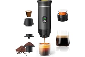 Gubbett Machine à Cafe Portable,3 En 1 Cafetière à Expresso Chauffage Électrique,Rechargeable,Pour Camping et Voiture,Chauffage Rapide,compatible avec Capsules K-Cup et café moulu,Pour voyage