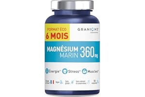 GRANIONS - Magnesium Marin 360 mg - FORMAT 6 MOIS - Fabriqué en France - Magnésium + Vitamine B6 - Anti Stress - Magnésium Marin de Haute Qualité - 180 Comprimés de Magnesium